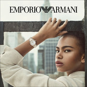 Emporio Armani Three Hand Mother of Pearl Dial Two Tone Steel Strap Watch For Women - AR11569