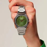 D1 Milano Ultra Thin Moss Green Dial Silver Steel Strap Watch for Men - D1-UTBJ06