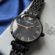 Emporio Armani Gianni T Bar Black Dial Black Steel Strap Watch For Women - AR11245