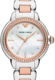 Emporio Armani Three Hand Mother of Pearl Dial Two Tone Steel Strap Watch For Women - AR11569