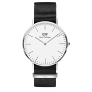Daniel Wellington Classic Cornwall White Dial Black Nylon Strap Watch For Men - DW00100260