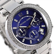 Michael Kors Parker Chronograph Blue Dial Silver Steel Strap Watch for Women - MK6117