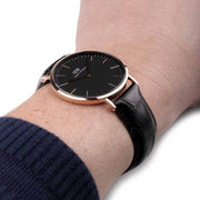 Daniel Wellington Classic Sheffield Black Dial Black Leather Strap Watch For Men - DW00100127