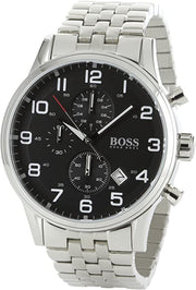 Hugo Boss Aeroliner Chronograph Black Dial Silver Steel Strap Watch for Men - 1513181