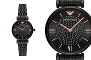 Emporio Armani Gianni T Bar Black Dial Black Steel Strap Watch For Women - AR11245