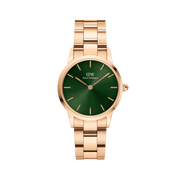 Daniel Wellington Iconic Link Emerald Green Dial Rose Gold Steel Strap Watch For Women - DW00100419