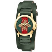 Gucci G Timeless Red Green Dial Green Leather Strap Watch For Women - YA126545
