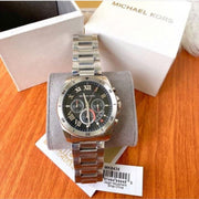 Michael Kors Brecken Chronograph Quartz Black Dial Silver Steel Strap Watch For Men - MK8438