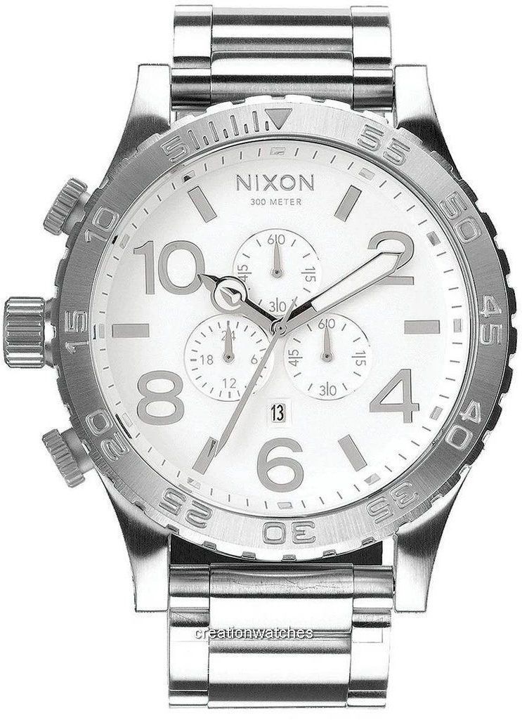 Nixon 51-30 Chrono Silver Dial Silver Steel Strap Watch for Men - A083-488