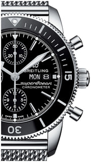 Breitling Superocean Heritage Chronograph 44 Black Dial Silver Mesh Bracelet Watch for Men - A13313121B1A1