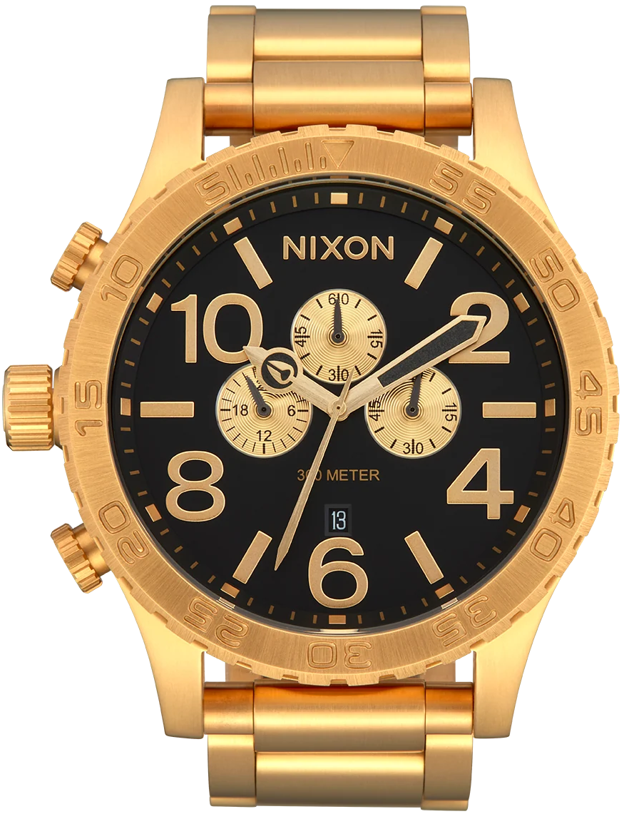 Nixon 51-30 Chrono Black Dial Gold Steel Strap Watch for Men - A083-510