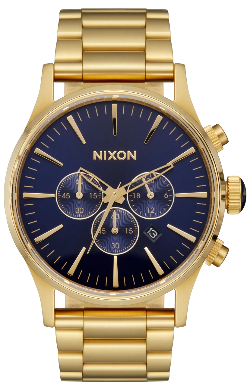 Nixon Sentry Chrono Blue Dial Gold Steel Strap Watch for Men - A386-1922