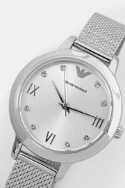 Emporio Armani Cleo Silver Dial Silver Mesh Strap Watch for Women - AR11584