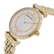 Emporio Armani Gianni T Bar Mother of Pearl White Dial Gold Steel Strap Watch For Women - AR190700