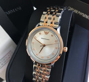 Emporio Armani Alpha Silver Dial Two Tone Steel Strap Watch for Women - AR1962