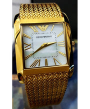 Emporio Armani Super Slim Quartz White DIal Gold Mesh Bracelet Watch For Women - AR2017
