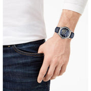 Emporio Armani Luigi Chronograph Blue Dial Blue Leather Strap Watch For Men - AR60011