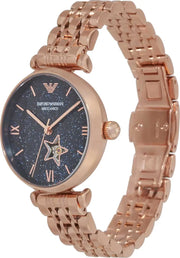 Emporio Armani Meccanico Gianni T Bar Blue Dial Rose Gold Steel Strap Watch For Women - AR60043