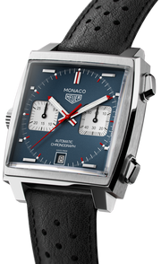 Tag Heuer Monaco Automatic Chronograph Blue Dial Black Leather Strap Watch for Men - CAW211P.FC6356