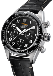 Tag Heuer Autavia Chronometer Flyback Automatic Chronograph Black Dial Black Leather Strap Watch for Men - CBE511A.FC8279