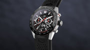 Tag Heuer Carrera Chronograph Steel & Ceramic Black Dial Black Rubber Strap Watch for Men - CBG2090.FT6145