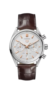 Tag Heuer Carrera Chronograph White Dial Brown Leather Strap Watch for Men - CBN2013.FC6483