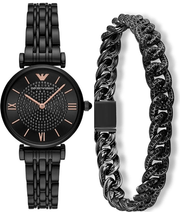 Emporio Armani Gianni T Bar Black Dial Black Steel Strap Watch For Women - AR11245