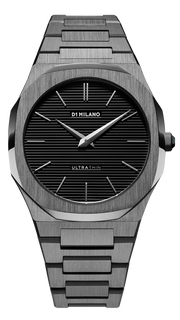 D1 Milano Ultra Thin Black Dial Gray Steel Strap Watch for Men - D1-UTBJ15