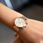 Hugo Boss Flawless Chronograph Silver Dial Gold Mesh Bracelet Watch for Women - 1502553