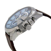 Diesel Mega Chief Chronograph Blue Dial Brown Leather Strap Watch For Men - DZ4281