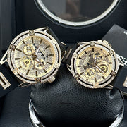 Guess King Quartz Crystals Gold Dial Black Silicone Strap Watch For Men - GW0537G2