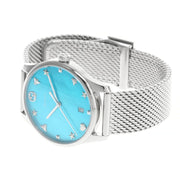 Gucci G-Timeless Turquoise Mother of Pearl Dial Silver Mesh Bracelet Watch For Women - YA126582