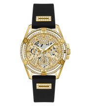 Guess Queen Quartz Gold Dial Black Silicone Strap Watch For Women - GW0536L3