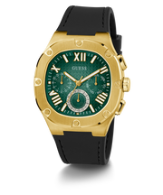 Guess Headliner Multifunction Green Dial Black Silicone Strap Watch For Men - GW0571G3
