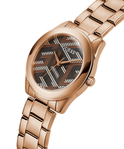 Guess Cubed Analog Black Dial Rose Gold Steel Strap Watch For Women - GW0607L3