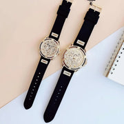 Guess Queen Quartz Gold Dial Black Silicone Strap Watch For Women - GW0536L3