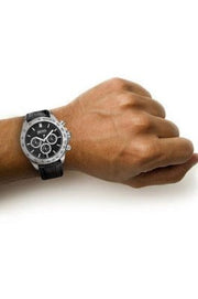 Hugo Boss Ikon Chronograph Black Dial Black Leather Strap Watch for Men - 1513178