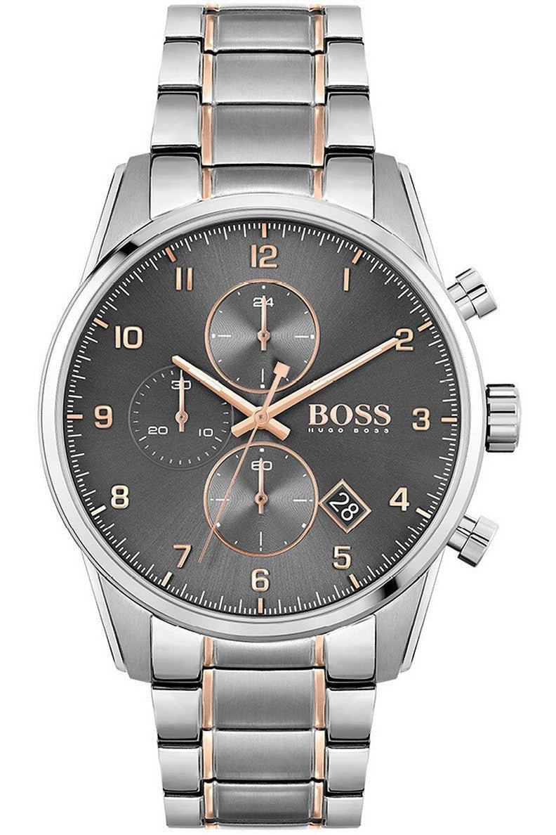 Hugo Boss Skymaster Chronograph Grey Dial Two Tone Steel Strap Watch for Men - 1513789