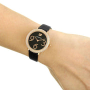Swarovski Crystal Frost Black Dial Black Leather Strap Watch for Women - 5484058