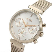 Hugo Boss Flawless Chronograph Silver Dial Gold Mesh Bracelet Watch for Women - 1502553