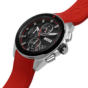 Hugo Boss Volane Chronograph Black Dial Red Rubber Strap Watch for Men - 1513959