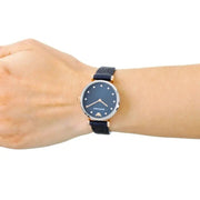Emporio Armani Gianni T Bar Analog Blue Dial Black Leather Strap Watch For Women - AR1989