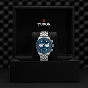 Tudor Black Bay Chrono Blue Dial Silver Steel Strap Watch for Men - M79360B-0002