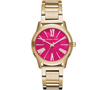 Michael Kors Hartman Quartz Pink Dial Gold Steel Strap Watch For Women - MK3520