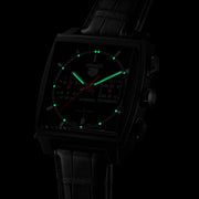Tag Heuer Monaco Automatic Chronograph Black Dial Black Leather Strap Watch for Men - CBL2180.FC6497