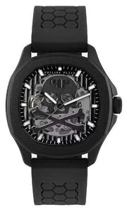 Philipp Plein High-Conic Automatic Black Dial Black Silicone Strap Watch for Men - PWRAA0923