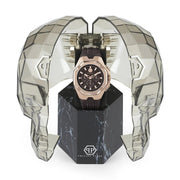 Philipp Plein Octagon Rose Gold Dial Brown Silicone Strap Watch for Men  - PWTBA0223