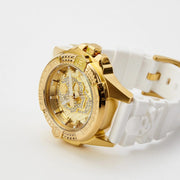 Philipp Plein The Skull Gold Dial White Silicone Strap Watch for Men - PWAAA1221