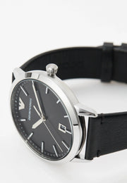 Emporio Armani Ruggero Black Dial Black Leather Strap Watch for Men - AR11193