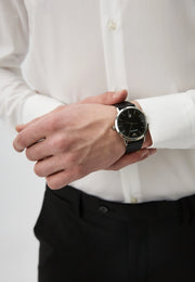 Emporio Armani Ruggero Black Dial Black Leather Strap Watch for Men - AR11193